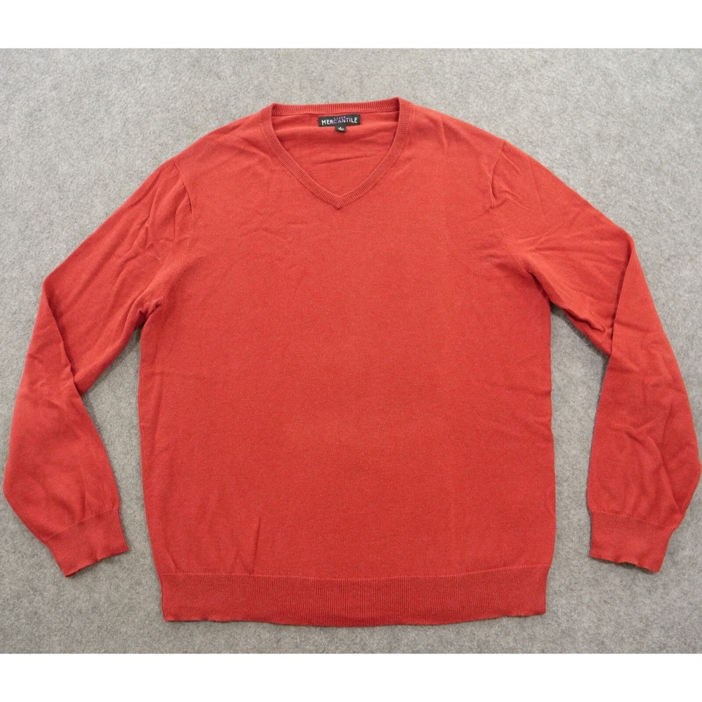 J Crew Sweater Mens Large Red Pullover Knit Long Sleeve Casual Cotton V Neck